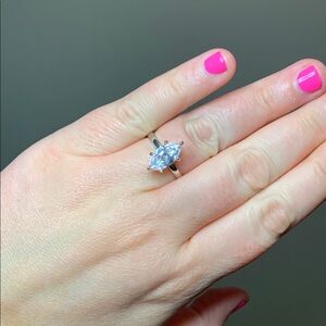 Sterling Silver Marquise-Cut Solitaire Ring Size 8